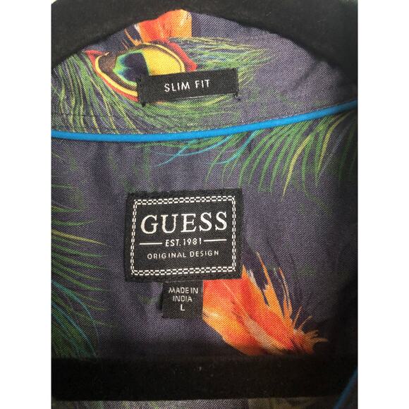 GUESS Peacock Shirt Men's Large Button-Up Short Sleeve NEW - Picture 2 of 7